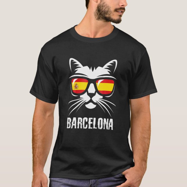 T-shirt Drapeau espagnol chat Barcelone (Devant)