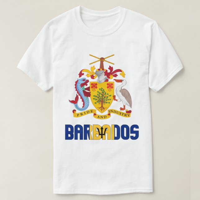 T-shirt Drapeau et blason de la Barbade Patriotique (Design devant)