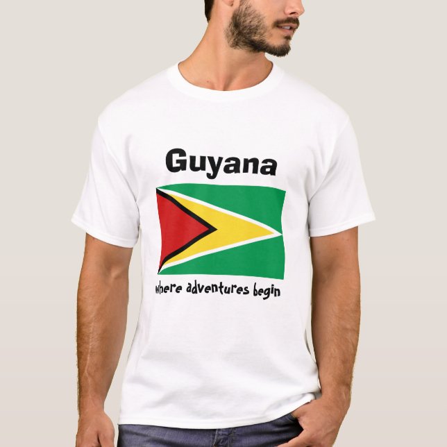 T-Shirt Drapeau et Carte du Guyana avec Texte (Devant)