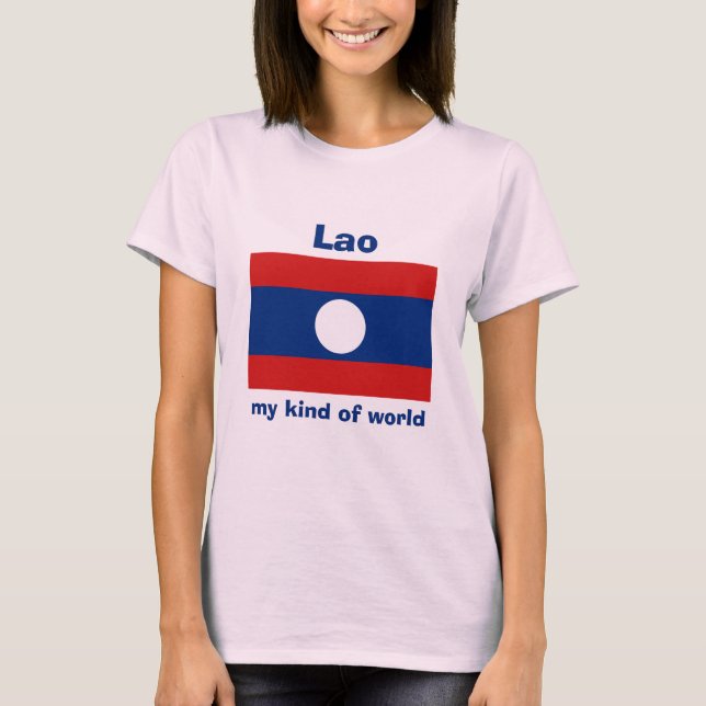 T-Shirt Drapeau et Carte du Laos avec Texte (Devant)