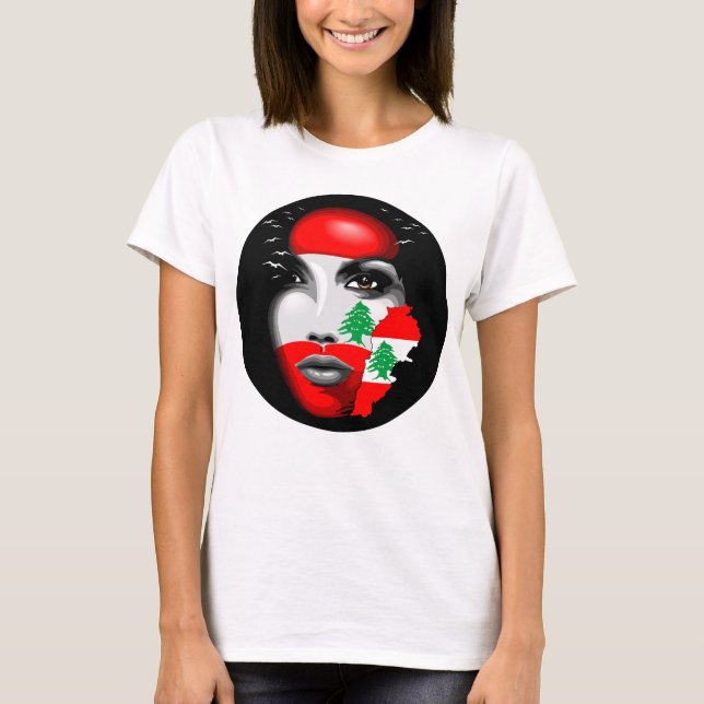 T-shirt Drapeau et carte du Liban sur le visage de la fill (Devant)
