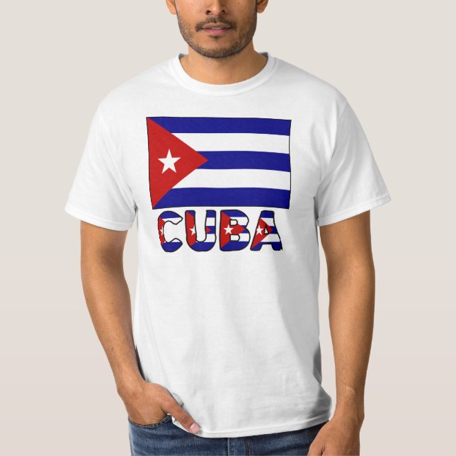 T-shirt Drapeau et mot Cuba sombre (Devant)