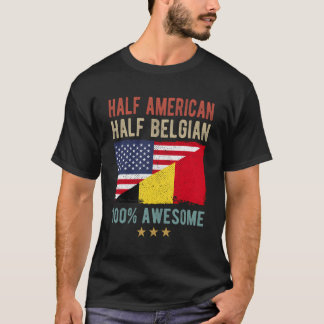 T-shirt Drapeau Etats-Unis Belgique Demi Américain Demi Be