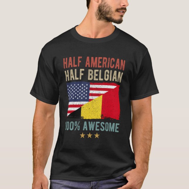 T-shirt Drapeau Etats-Unis Belgique Demi Américain Demi Be (Devant)