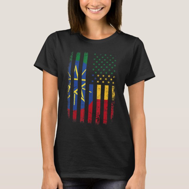 T-shirt Drapeau éthiopien Américain Éthiopie Racines Ethio (Devant)
