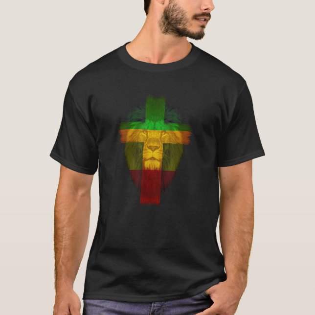 T-shirt Drapeau éthiopien couleurs sur chemise de lion Eth (Devant)