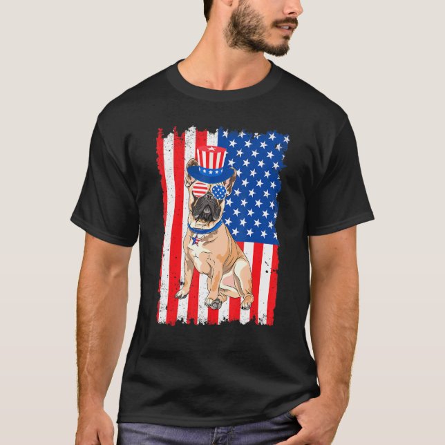 T-shirt Drapeau français Bulldog Usa 4 juillet (Devant)