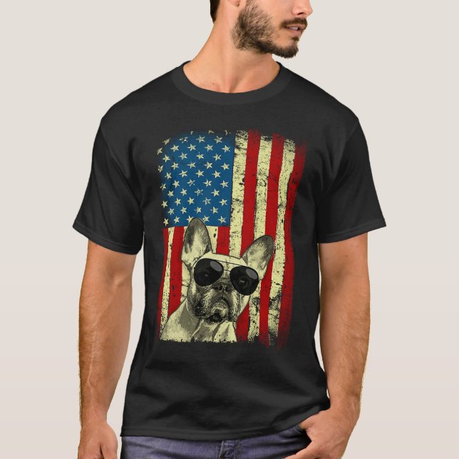 T-shirt Drapeau français de Bulldog Patriotique USA pour F (Devant)
