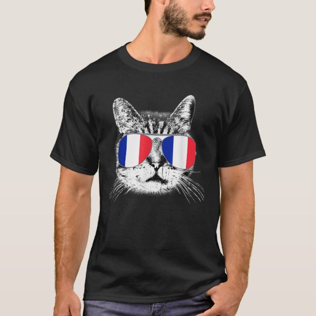 T-shirt Drapeau Français France Cadeau Amoureux des chats  (Devant)