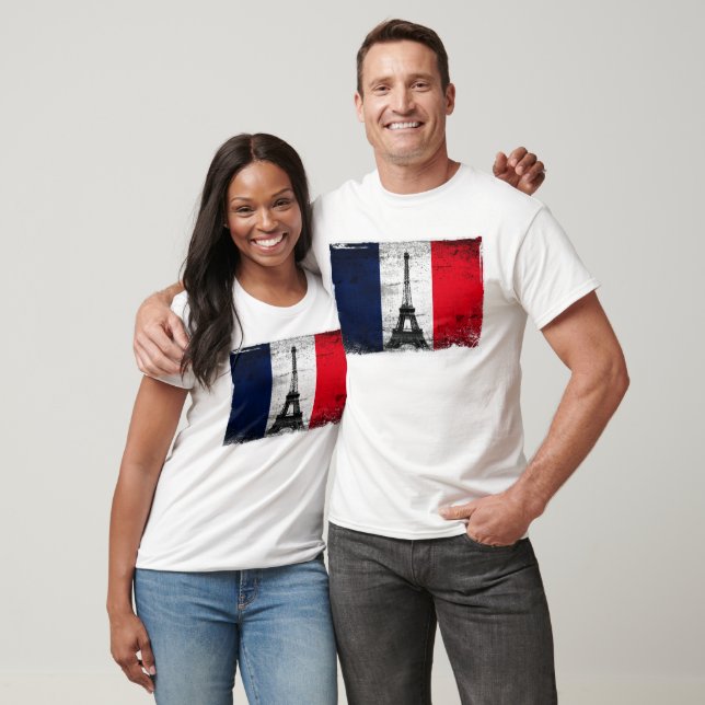 T-shirt Drapeau France Avec Tour Eiffel (Unisexe)
