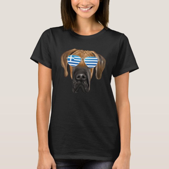 T-shirt Drapeau Grec Marron Grand Danois Grèce Pochette (Devant)