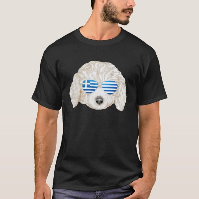 T-shirt Drapeau Grec Poodle Blanc Chien Grèce Pochette (Devant)