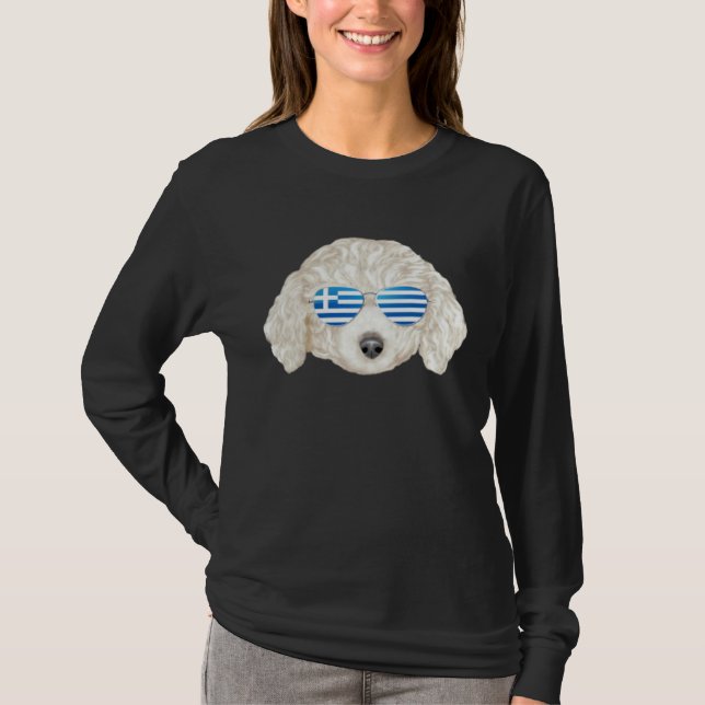 T-shirt Drapeau Grec Poodle Blanc Grèce Chien Poche (Devant)