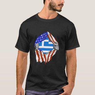 T-shirt Drapeau Grèce Amérique Poitrine Racines Grecques H