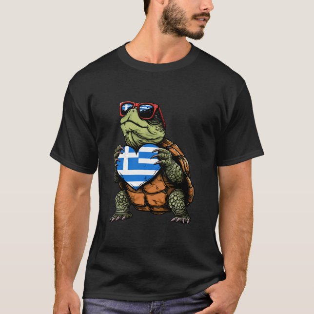 T-shirt Drapeau Grèce Tortue Hellénique Fierté Grecque Cœu (Devant)
