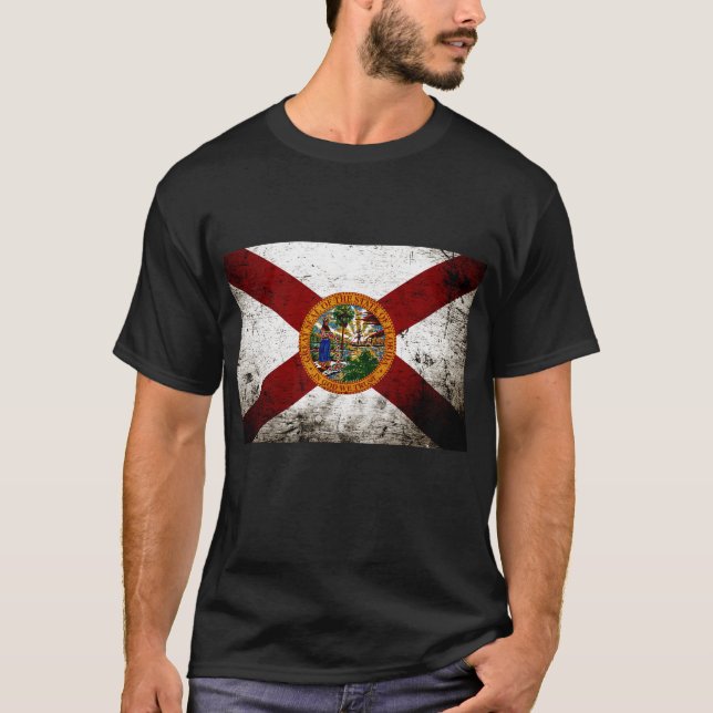 T-shirt Drapeau grunge noir d'état de la Floride (Devant)
