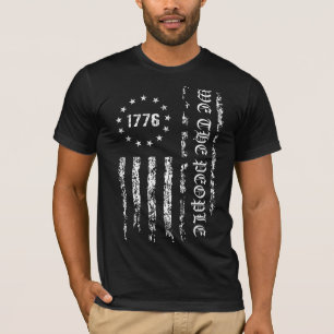T-shirt Drapeau Grunge We the People 1776 Noir et Blanc