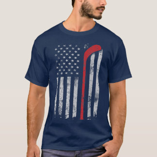 T-shirt Drapeau Hockey américain Patriotique Hockey Stick 