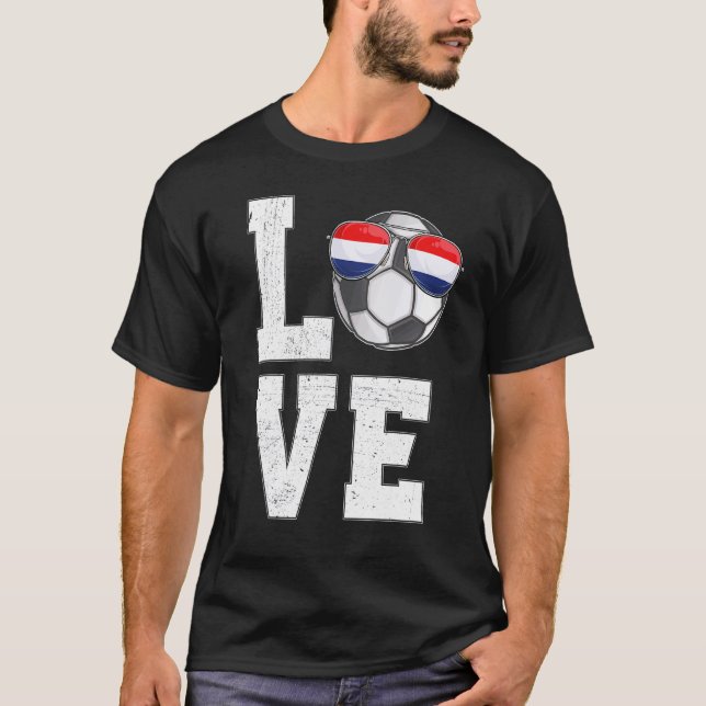 T-shirt Drapeau hollandais Pays-Bas Soccer Love (Devant)