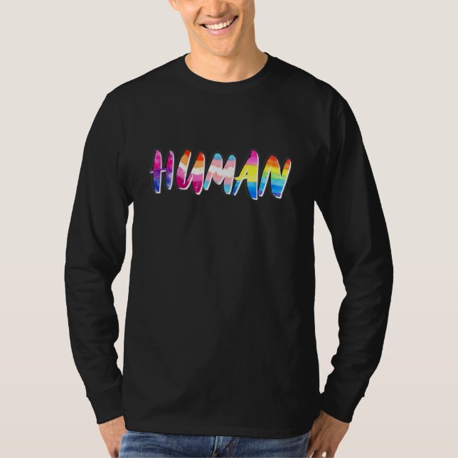 T-shirt Drapeau Humain Lgbtq Fier Ally Égalité Rainbow Col (Devant)