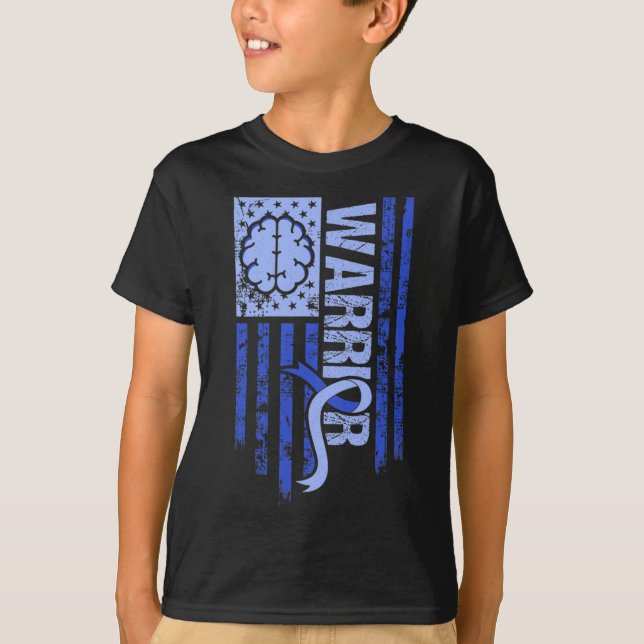 T-shirt Drapeau Hydrocéphalie Warrius Blue Ribbon Awarenes (Devant)