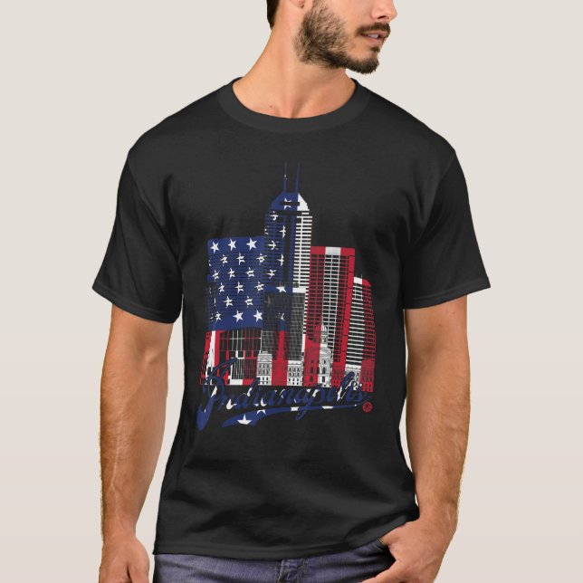 T-shirt Drapeau Indianapolis Skyline carré US (Devant)