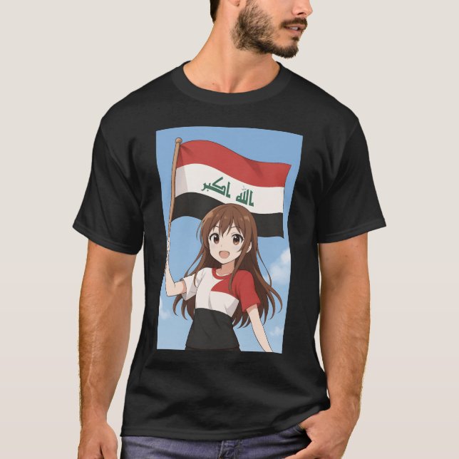 T-shirt Drapeau irakien héroïne d'anime drôle (Devant)