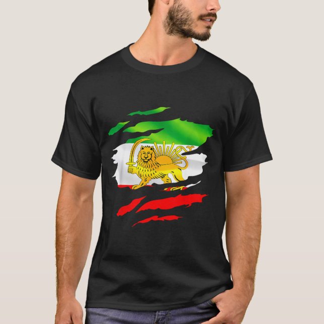 T-shirt Drapeau Iran Carte Lion Soleil (Devant)
