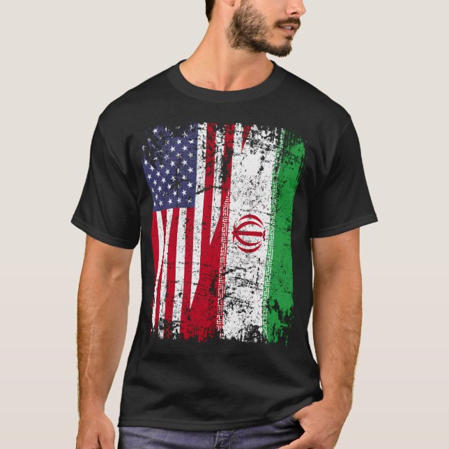 T-shirt Drapeau Iran - Moitié américain (Devant)