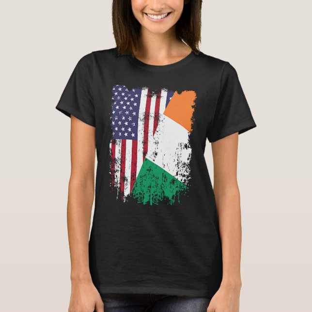 T-shirt Drapeau irlandais à demi-américain Roots Irlande (Devant)
