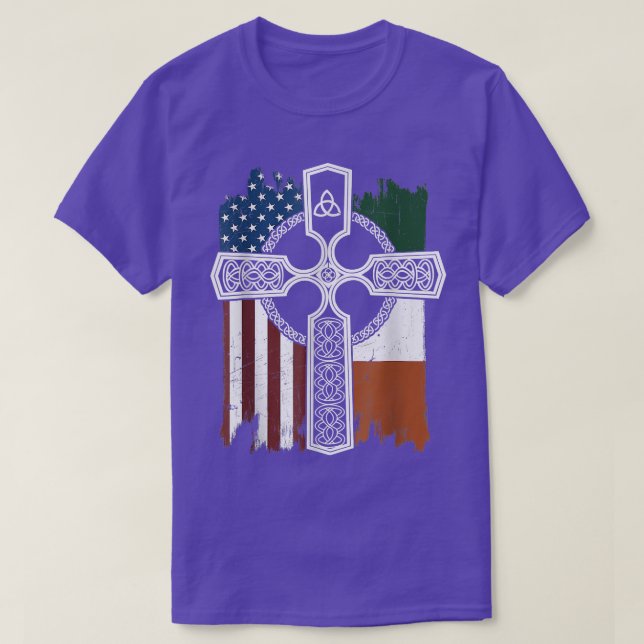 T-shirt Drapeau Irlandais Américain Avec St patrick Célest (Design devant)