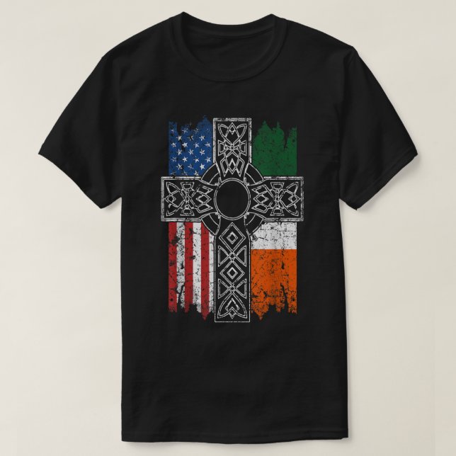 T-shirt Drapeau irlandais américain Croix celtique St Patr (Design devant)