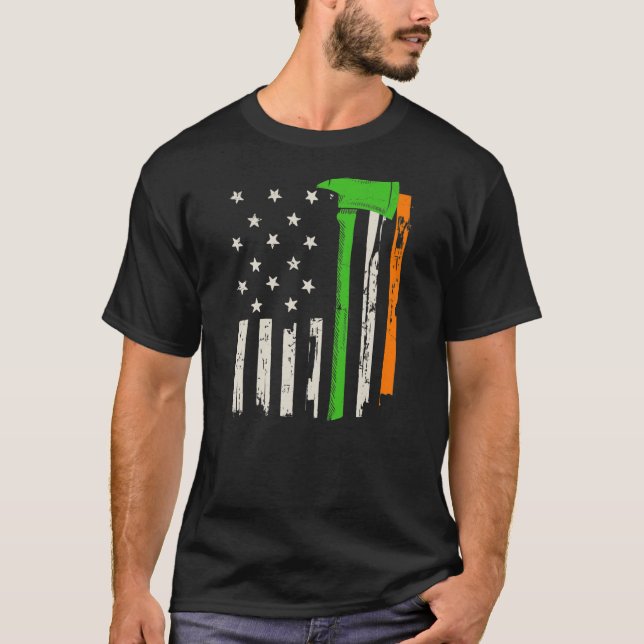 T-shirt Drapeau irlandais américain de pompier et d'aix  (Devant)