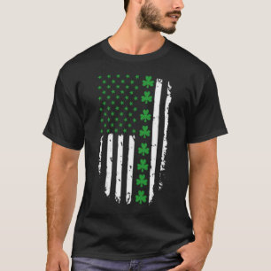 T-shirt Drapeau irlandais-américain Green Clover & Stars S