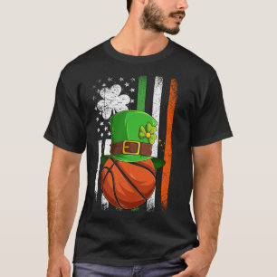 T-shirt Drapeau irlandais américain Leprechaun Basket St P