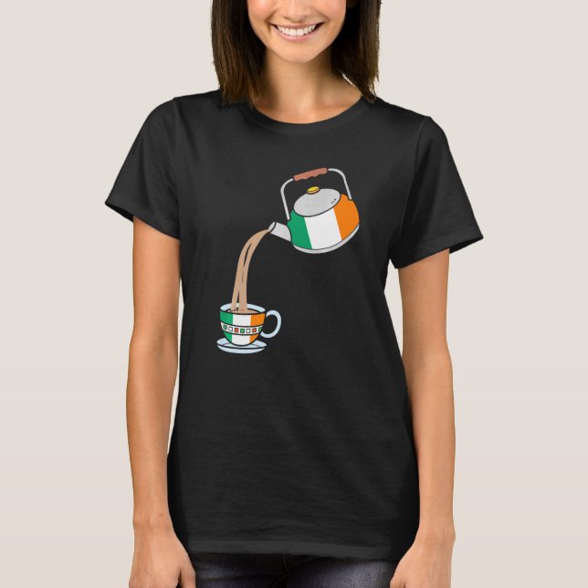 T-shirt Drapeau Irlandais D'Irlande Avec Thé & Teapot (Devant)