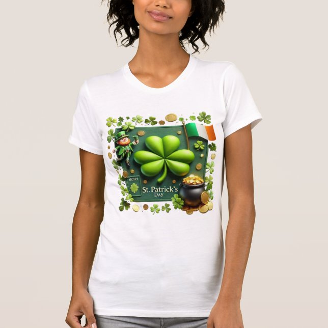 T-shirt Drapeau irlandais et Shamrock de la Saint-Patrick (Devant)