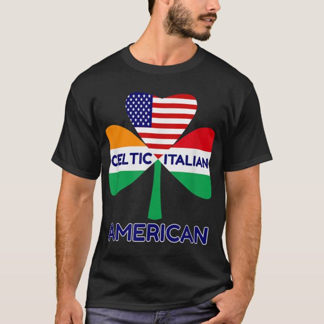 T-shirt Drapeau Irlandais Italien Américain Et Shamrock Ce (Devant)