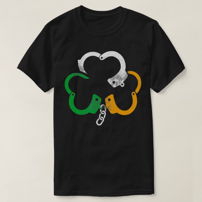T-shirt Drapeau irlandais menottes Police Shamrock D (Design devant)