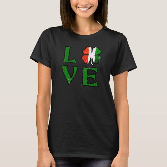 T-shirt Drapeau irlandais St Patrick's Day Love Four Leaf  (Devant)