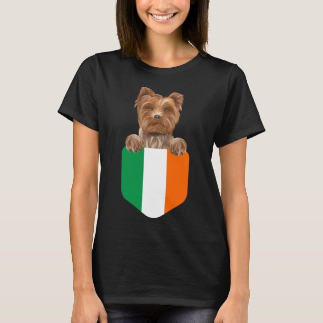 T-shirt Drapeau Irlande Yorkshire Terrier Chien dans la po (Devant)