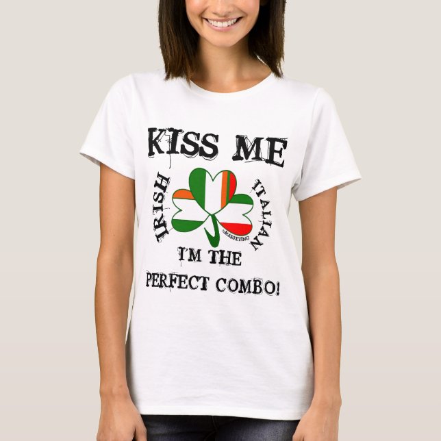 T-shirt Drapeau ITALIEN IRLANDAIS SHIRT VNECK KISS ME ! mu (Devant)