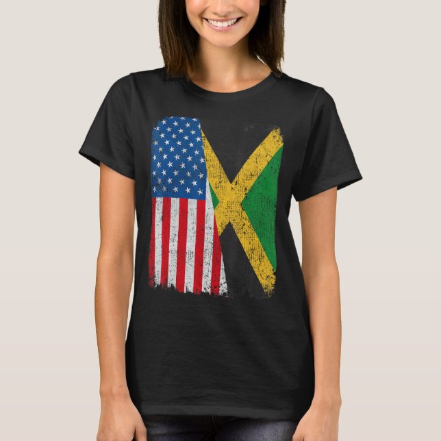 T-shirt Drapeau jamaïcain Américain Demi USA Jamaïque Raci (Devant)