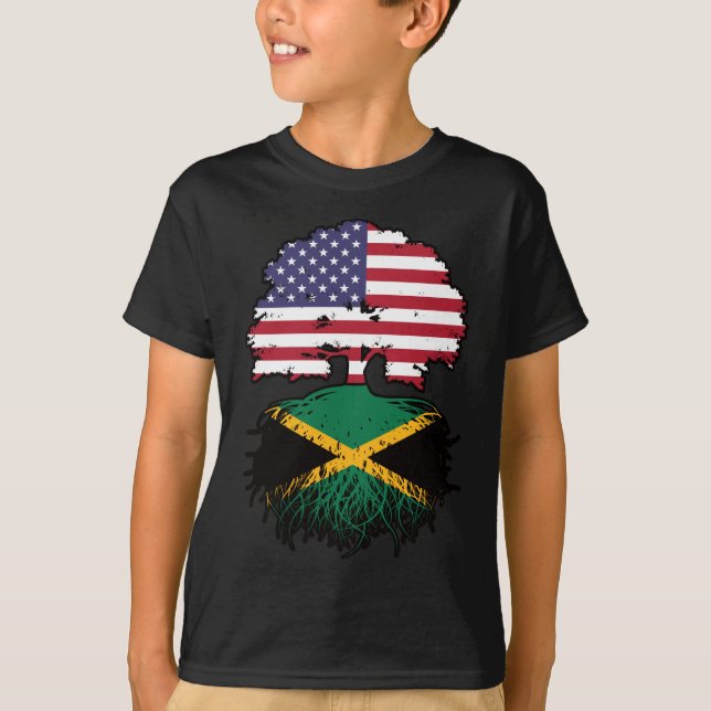 T-shirt Drapeau Jamaïcain Américain USA Tree Roots (Devant)