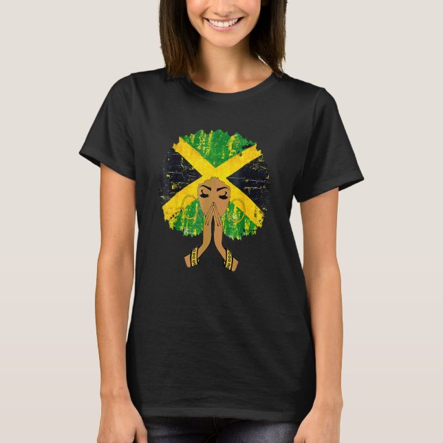 T-shirt Drapeau Jamaïcain Femme Noire Reine Mélanine Afro  (Devant)