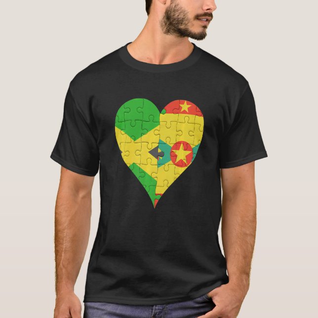 T-shirt Drapeau jamaïcain Grenadan Coeur (Devant)