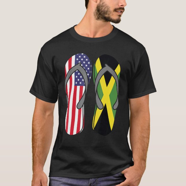 T-shirt Drapeau jamaïcain Sandales USA Jamaïque racine Pr (Devant)