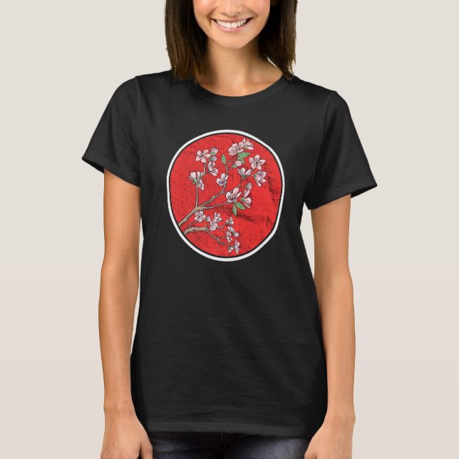 T-shirt Drapeau japonais de fleurs de cerisier Sakura Tree (Devant)