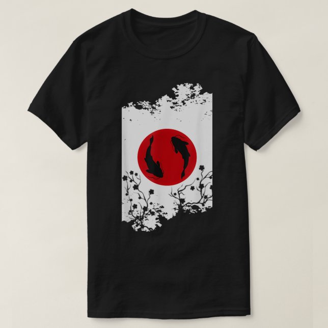 T-shirt Drapeau japonais Koi et Fleurs (Design devant)