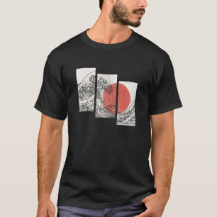 T-shirt Drapeau japonais rétro Grande vague graphique Outl